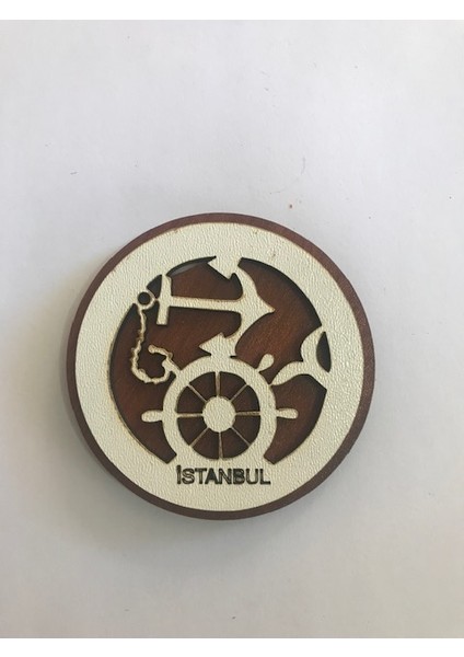 Ahşap Yuvarlak Dümen Çapa Buzdolabı Süsü Magnet