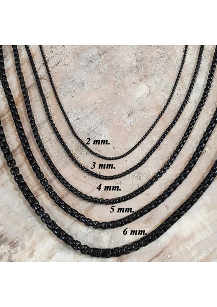 60 Cm. Uzun Siyah 3 Mm. Erkek Çelik Zincir Dt37