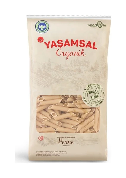 Yaşamsal Organik Kepeksiz Uzun Penne Organik Makarna 800 gr