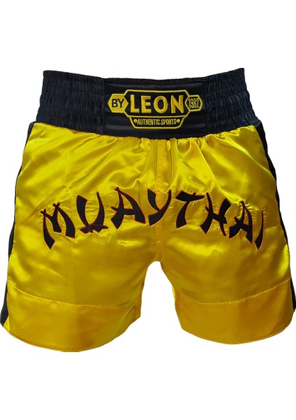 Leon Classic Nakışlı Muay Thai ve Kick Boks Antrenman Şortu Sarı BYL1008