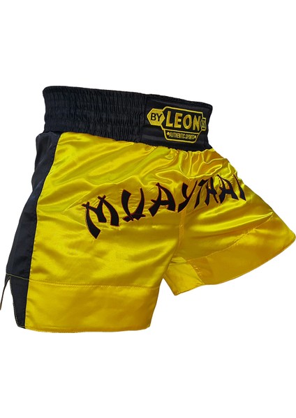 Leon Classic Nakışlı Muay Thai ve Kick Boks Antrenman Şortu Sarı BYL1008