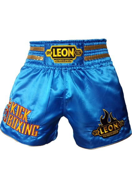 Leon Kickboxing Nakışlı Kick Boks Şortu Mavi BYL1002
