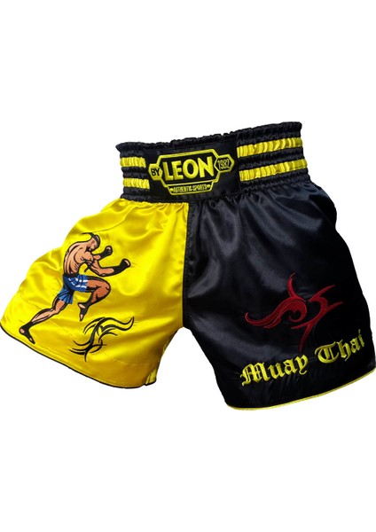 Leon Warrior Profesyonel Muay Thai ve Kick Boks Şortu Sarı Siyah Renkli BYL1005