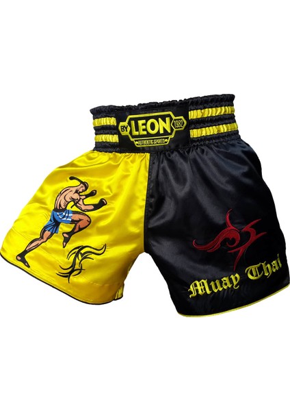 Leon Warrior Profesyonel Muay Thai ve Kick Boks Şortu Sarı Siyah Renkli BYL1005