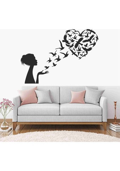Woman And Heart Duvar Sticker