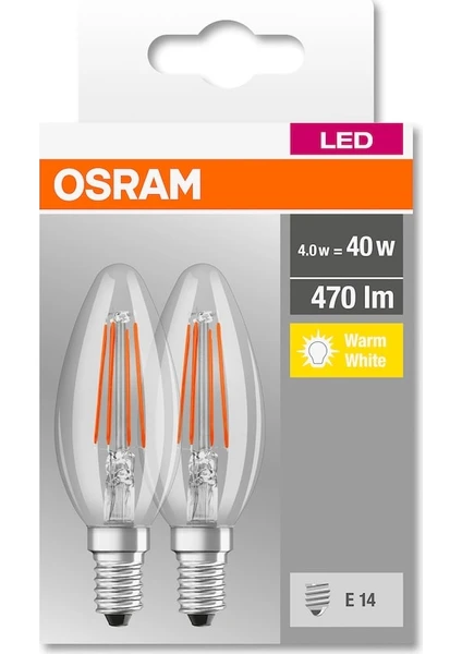 Led Base Filamanlı 4W Sarı Işık E-14 470lm Ampul 2 li Paket