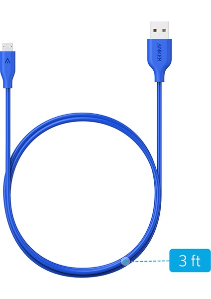 PowerLine Micro USB Şarj/ Data Kablosu 0.9 Metre - Mavi -A8132 (Anker Türkiye Garantili) fiyatları