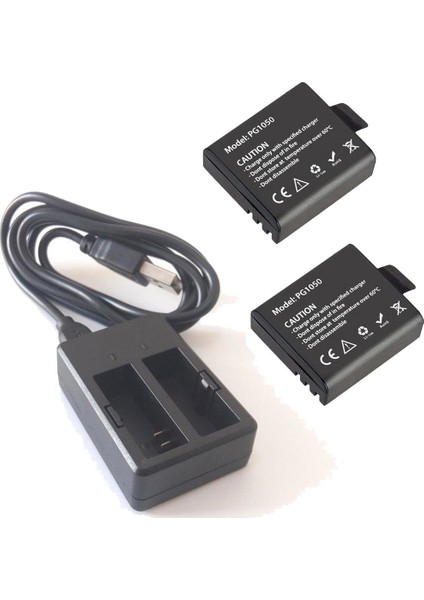 EKEN Aksiyon Kamera Çiftli USB Şarj İstasyonlu Çiftli Batarya Pakedi 3lü Şarj Aleti Seti