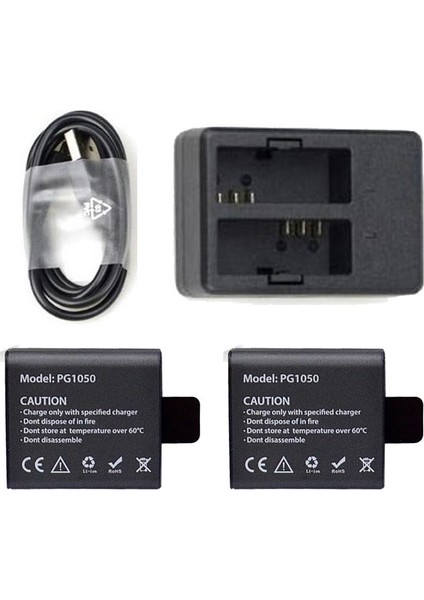 EKEN Aksiyon Kamera Çiftli USB Şarj İstasyonlu Çiftli Batarya Pakedi 3lü Şarj Aleti Seti