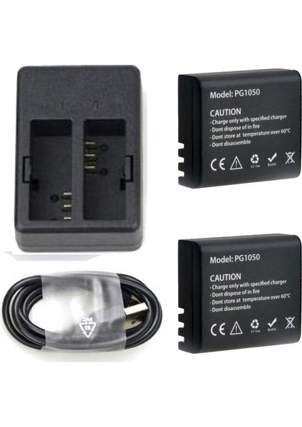 EKEN Aksiyon Kamera Çiftli USB Şarj İstasyonlu Çiftli Batarya Pakedi 3lü Şarj Aleti Seti