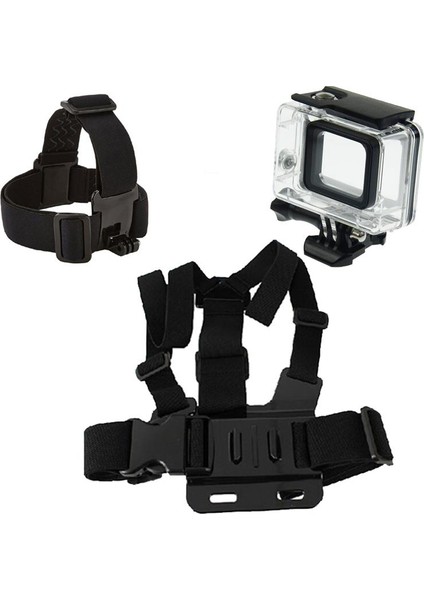 GO200 Kafa Bantlı Göğüs Kemerli ve GoPro Hero 5/6/7 Su Geçirmez Kılıf 5 Parça Aksesuar Seti