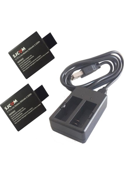 SJCAM Aksiyon Kamera Çiftli USB Şarj İstasyonlu Çift Yedek Batarya Pakedi 3lü Şarj Aleti Seti