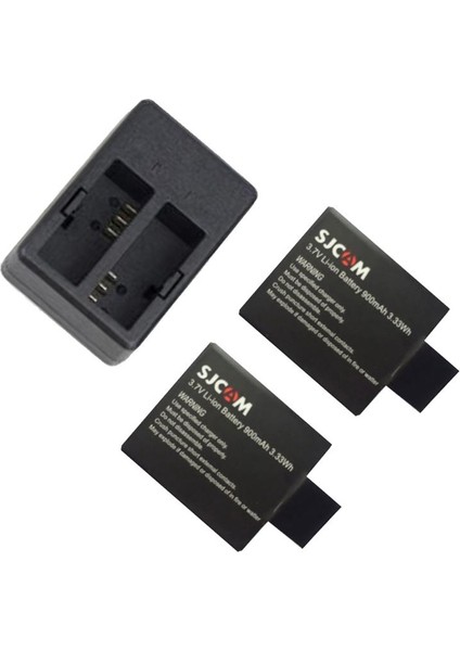SJCAM Aksiyon Kamera Çiftli USB Şarj İstasyonlu Çift Yedek Batarya Pakedi 3lü Şarj Aleti Seti