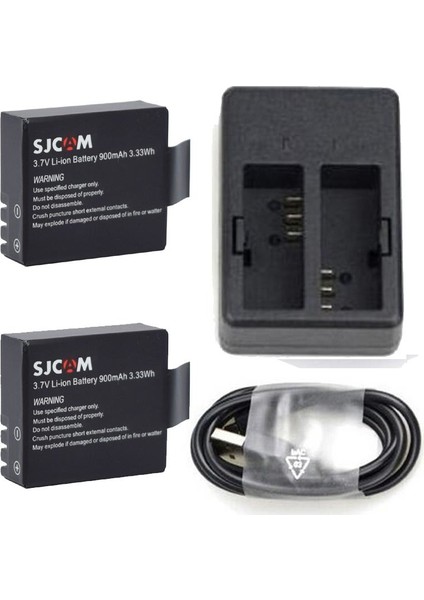 SJCAM Aksiyon Kamera Çiftli USB Şarj İstasyonlu Çift Yedek Batarya Pakedi 3lü Şarj Aleti Seti