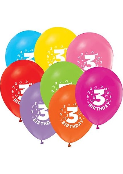 3 Yaş Baskılı 16lı Balon Happy Birthday Yazılı Helyumla Uçan