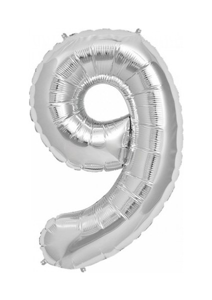 Rakam Folyo Balon 9 Rakamı Büyük Boy Balon Gümüş/Gri 100CM