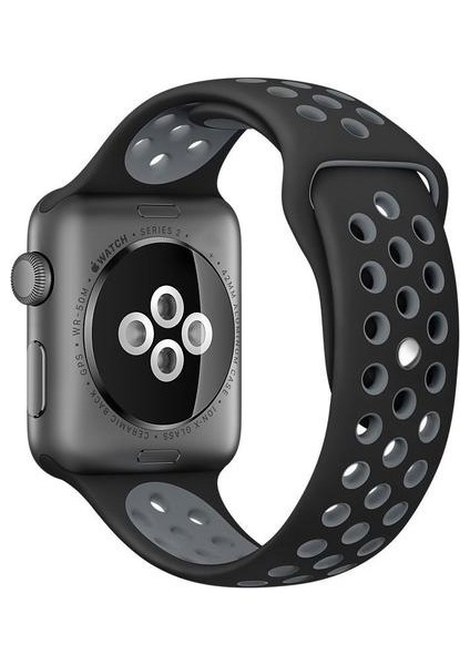Apple Watch Uyumlu Series 4 5 İçin 40 Mm SMALL Beden(S SIZE) Delikli Silikon Kordon Siyah Gri