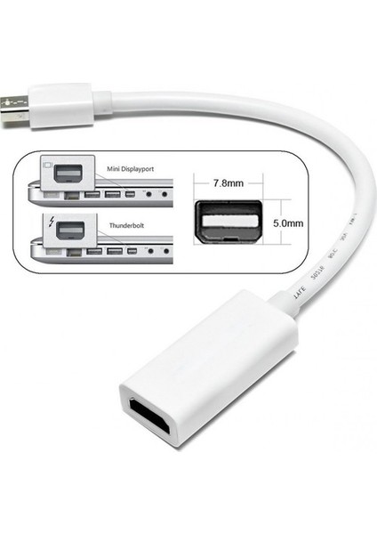 Mini Display Port To HDMI Dönüştürücü Kablo Mdp Male (Erkek) HDMI Famele (Dişi)