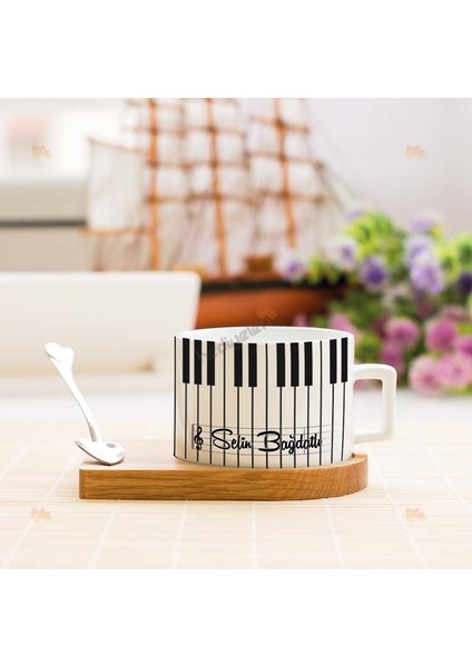 Müzik Öğretmenine Hediye Piyano Tasarım Stantlı Fincan
