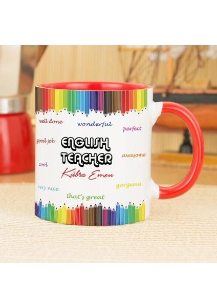 İngilizce Öğretmenine Hediye Kupa Bardak - Kırmızı