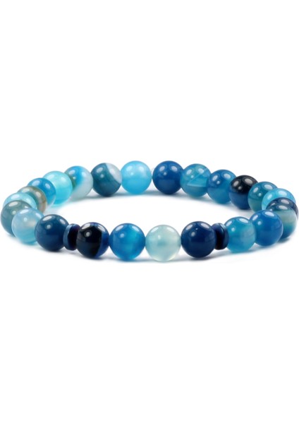 Mavi Madagaskar Akik Doğaltaş Erkek Bileklik