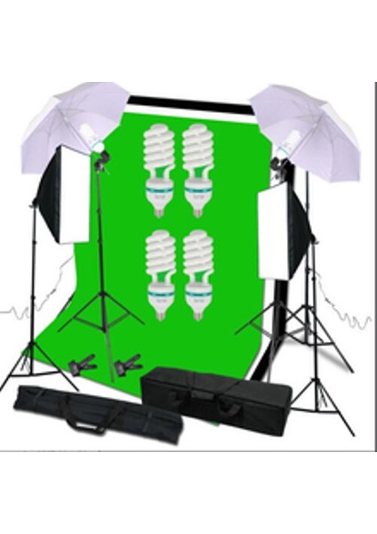 Umberlla 84Cm+Background Green Fon Stand Softbox 50X70Cm