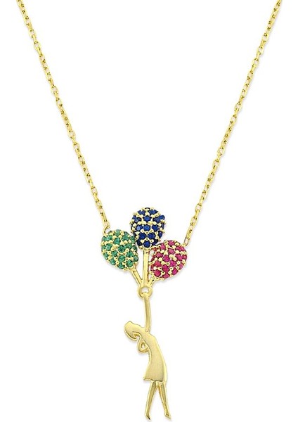 Renkli Balonlu Kız Gümüş Kolye - Gms04