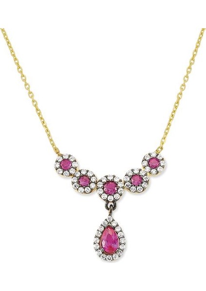 14 Ayar Altın Pembe Taşlı Kolye Kly334