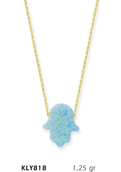 14 Ayar Altın Mavi Opal Taşlı Fatma Eli Kolye Kly818