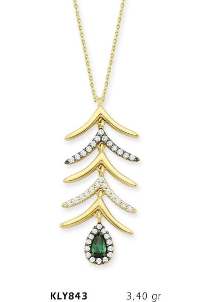 14 Ayar Altın Yeşil Damla Taşlı Kolye Kly843