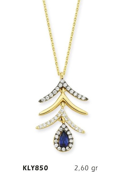 14 Ayar Altın Mavi Damla Taşlı Kolye Kly850