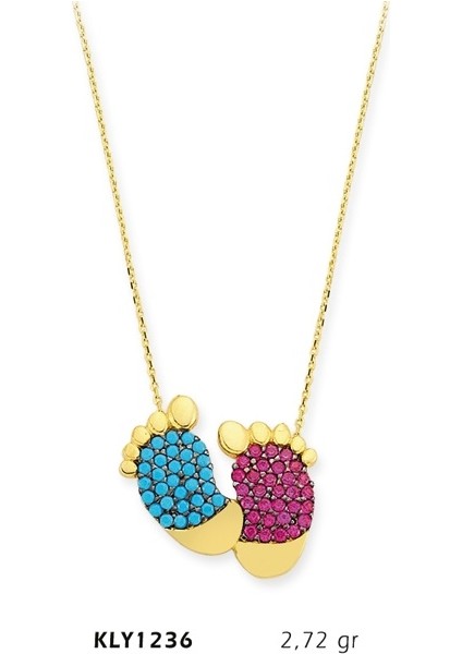 14 Ayar Altın Pembe Mavi Bebek Ayağı Kolye Kly1236