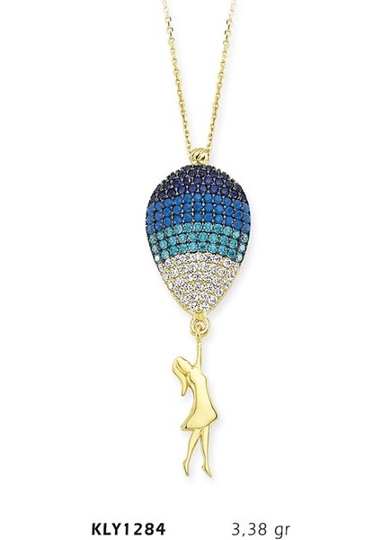 14 Ayar Altın Mavi Balonlu Kız Kolye Kly1284