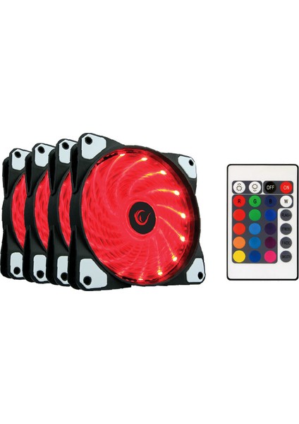 RB-K5 120x120x25 mm RGB Kumandalı 4'lü Kasa Fan Seti