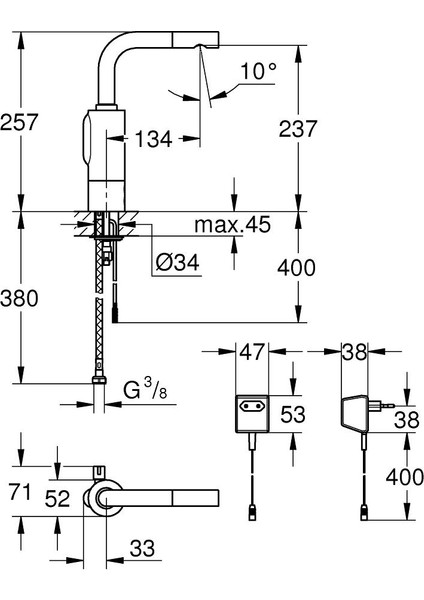 Essence E Fotoselli Lavabo Bataryası, 1/2″, Çift Su Girişli Ayarlanabilir Sıcaklık Sınırlayıcısı modelleri