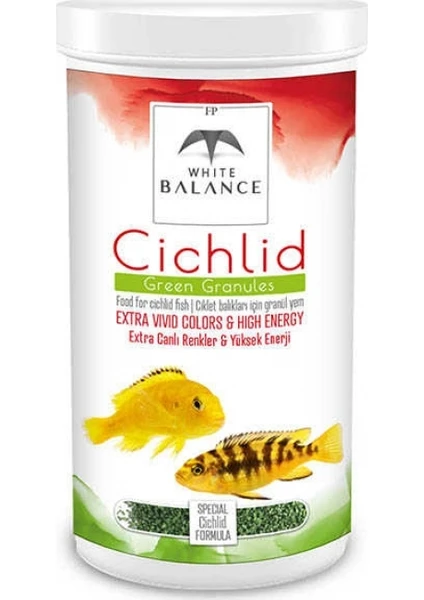 White Balance Cichlid Green Granules Bitkisel Ciklet Balık Yemi 1000ml