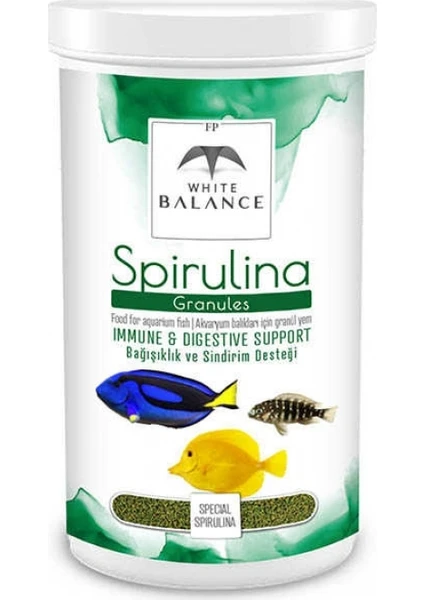 White Balance Spirulina Granules Bitkisel Balık Yemi 250ml