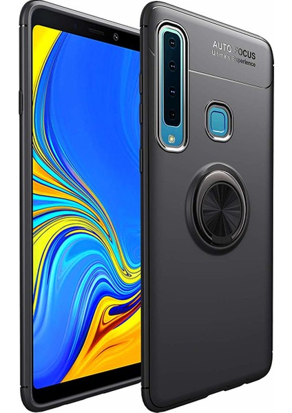 Samsung Galaxy A9 2018 Kılıf Autofocus Shockprof Ravel Yüzüklü Standlı Slikon Kapak Siyah