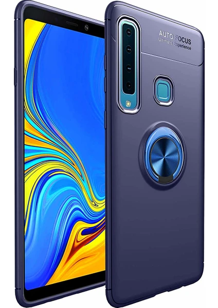 Case 4U Samsung Galaxy A9 2018 Kılıf Autofocus Shockprof Ravel Yüzüklü Standlı Slikon Kapak Lacivert