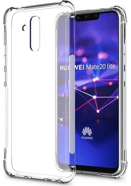 Case 4U Huawei Mate 20 Lite Kılıf Köşe Korumalı Darbe Emici Anti Shock Arka Kapak Şeffaf