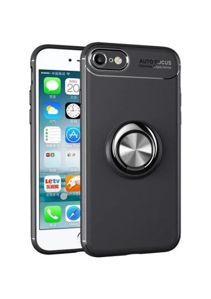 Case 4U Apple iPhone 6 Plus - 6S Plus Kılıf Autofocus Shockprof Ravel Yüzüklü Standlı Slikon Kapak Siyah