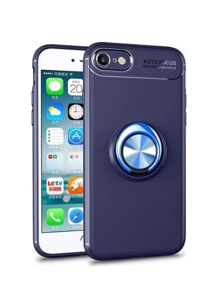 Case 4U Apple iPhone 6 Plus - 6S Plus Kılıf Autofocus Shockprof Ravel Yüzüklü Standlı Slikon Kapak Lacivert