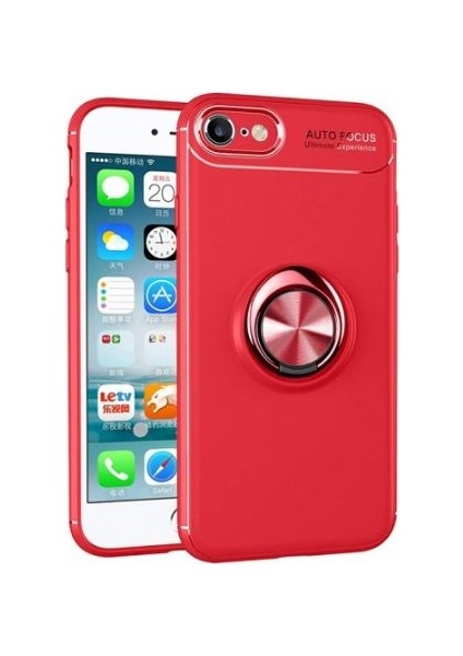 Case 4U Apple iPhone 6 Plus - 6S Plus Kılıf Autofocus Shockprof Ravel Yüzüklü Standlı Slikon Kapak Kırmızı