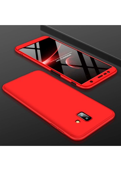 Case 4U Samsung Galaxy J6 Plus Kılıf 3 Parçalı Tam Koruma Sert Mika Ays Kapak Kırmızı