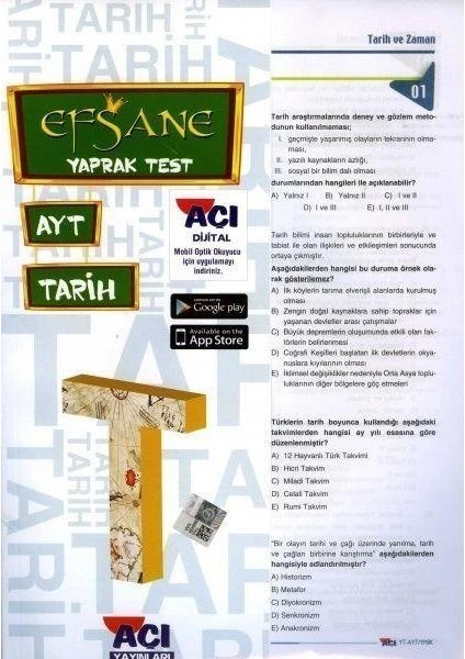 Açı Yayınları AYT Tarih Efsane Yaprak Test