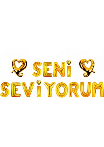 Seni Seviyorum Yazılı Folyo Balon Gold 18inç