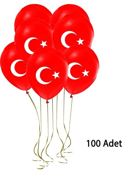 100lü 12inç Bayrak Baskılı Balon Kırmızı