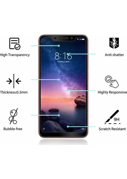 Xiaomi Redmi Note 6 Pro Tam Kaplayan Temperli Cam Ekran koruyucu