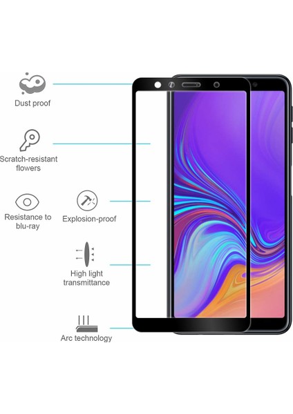 Samsung Galaxy A7 2018 Tam Kaplayan Temperli Cam Ekran koruyucu