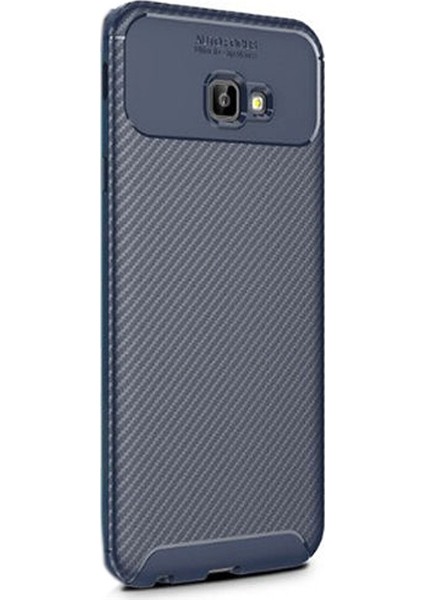 Samsung Galaxy J4 Plus Kılıf Negro Karbon Silikon + Nano Glass Lacivert